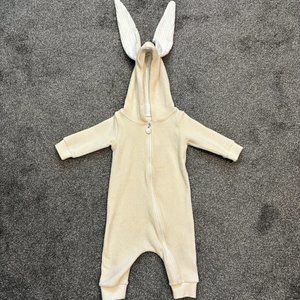 Lala cream long sleeve hooded romper with bunny ears